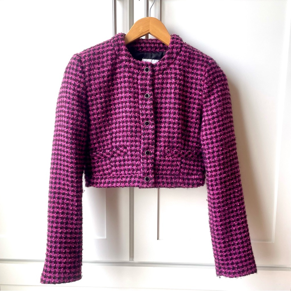 Zara tweed blazer cropped top jacket coat with shoulder pad
